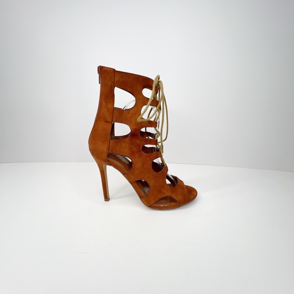 Strappy Open‎ Toe Stiletto Leather Heels 7.5